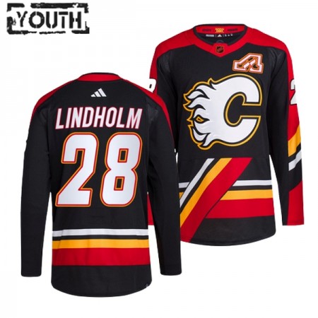 Dresovi Calgary Flames Elias Lindholm 28 Adidas 2022-23 Reverse Retro 2.0 Crno Authentic - Dječji